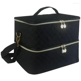 Förvaringspåsar nagellack väska bärbar kosmetisk stor handväska arrangör justerbar skönhet dubbel lager resor makeup fodral låda