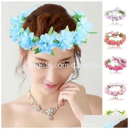 Hårtillbehör Flower Crown Wreath Bride Wedding Gorgeous pannband Flätad Vine Headwear Garland Ornament för kvinnor Girls Drop De Dhham