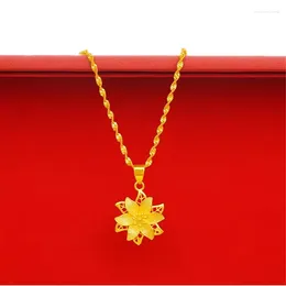 Pendant Necklaces 24K Gold Plated Copper Lily Flower Necklace For WomenFlower Water Wave Chain Choker Wedding Bridal Jewelry Party Gifts