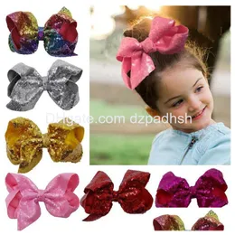 Hair Accessories 8 Large Sequin Bows With Clip For Kids Girls Handmade Bling Knot Jumbo Bow Hairgrips Ribbon Diy Drop Delivery Produ Dhly0