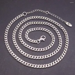 Correntes Real Sólido 925 Sterling Silver Chain Homens Mulheres Sorte 4mm Cuban Curb Link Colar Ajustável 22g