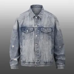 Jaquetas masculinas de alta qualidade jaqueta de impressão geométrica denim homens single-breasted coreano casaco casual manteau homme hiver azul