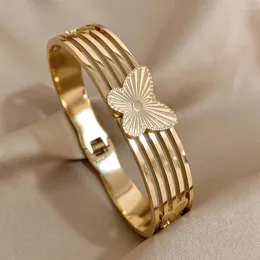 Bangle DoDohao Gold Gold Color Multi Prayer Strand Butterfly Open Wide Stainless Steel Bracelect