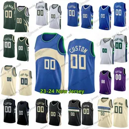 Damian Lillard Giannis Antetokounmpo Custom 2023-24 Printed Basketball Jerseys Khris Middleton Brook Lopez Bobby Portis Jr Pat Connaughton Cameron Payne