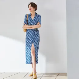 DA41N361 Özel Elbiseler Yaz Kadın Elbise Fransız Tarzı Yüksek Mizaç Elastik Örme Baskı Etek Uzun Özelleştirilmiş Boyut