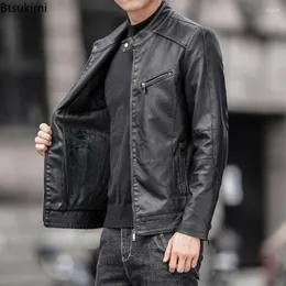 Męskie kurtki 2024 swobodna wszechstronna skórzana kurtka płaszcza przystojna szczupła motocykl standcollar motocykl pu mężczyzna