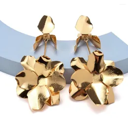 Baumelnde Ohrringe kommen Retro Goldfarbe Metall Blume geometrische Ohrring für Frauen Mädchen Party Mode trendigen Schmuck