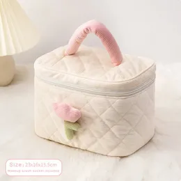 Bolsas cosméticas Casos Moda para mujer Tulipán Flores Bolsa de gran capacidad Bolsa de viaje Pana Cremallera Almacenamiento portátil Maquillaje Organizador 231030