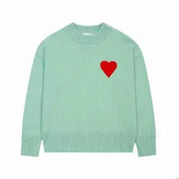 amiS AM I Sweater amisweater Malha Paris amishirt Moda Mens Designer Bordado Coração Vermelho Cor Sólida Big Love Pescoço Redondo Manga Curta uma T-shirt para Kl8o