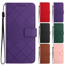 Checkered PU Leather Wallet Cases For Samsung S24 Plus S23 Ultra FE S22 A15 A05 A05S A25 M54 A24 A34 A54 A04 A14 Square Cube Lines ID Card Slot Holder Flip Cover Pouch Strap