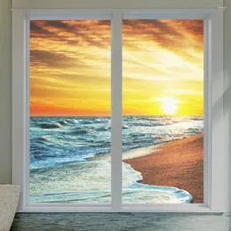 Naklejki okienne Prywatność Film Szklany nadmorski wzór Sunset Wzór odmrażany Elektrostatyczny anty UV