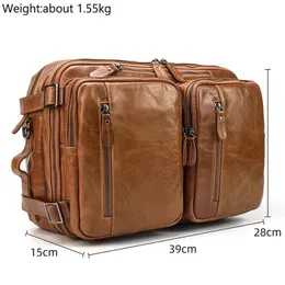 BRECHUSES MÄN BUSINESS PROORTCASE Soft äkta Leather Man Laptop Handbag 3 Använd multifunktionell Cowhide Shoulder Messenge Bag For Mane Tote 231030