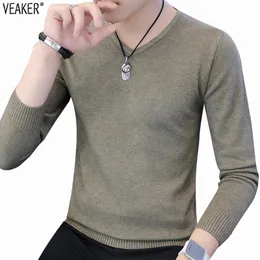 Suéter masculino outono sexy com decote em v suéteres pulôver masculino cor sólida slim fit preto cinza suéter tops pullovers de malha s-2xl 231030