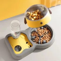 Comederos para perros 3 en 1 Tazón de comida para perros Dispensador automático de agua para perros Alimentador lento para mascotas con botellas de agua de 500 ml Tazón para cachorros y gatos Accesorios para perros 231031