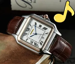 Luxury Square Roman Dial Watches Men Importerad kvartsrörelse Ultravat Stålfodral Äkta läderbälte Super Bright Popular Three Needles Armband Watch Gifts