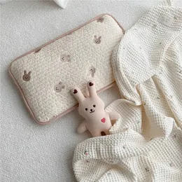 Pillows Ins Korean Bear Embroidery Baby Sleeping Pillow born Summer Mesh Cotton Breathable Pillow Room Decoration 231031