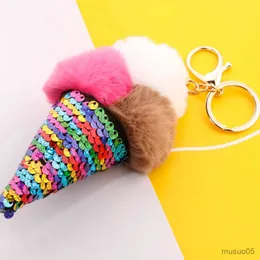 Цепочка для мобильного телефона, креативный брелок с имитацией кроличьей шерсти, ледяной брелок с рыбой и блестками, модная женская сумка, кулон R231031