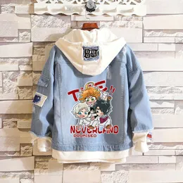 S-4XL ANIME Den utlovade Neverland Ray Emma Cosplay Hoodiessweatshirts Män kvinnor Par Cartoon Print Hooded Denim Coat C66M260