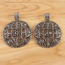 Colares de pingente 2 peças tibetano prata grande oco filigrana flor redonda encantos pingentes para diy colar jóias fazendo encontrar