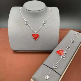 Fashion designer necklace, Classic interlocking double Alphabet Red enamel heart pendant bracelet, 925 silver, vintage electroplate, non-fade, Anniversary