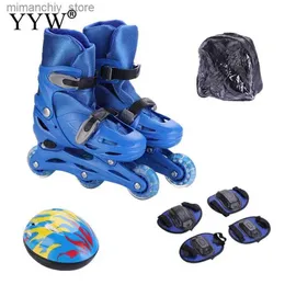 Skate Protective Gear Inline Roller Skates Justerbara barn 4 hjul Skate Shoes Boy With Protective Gear for Child Outdoor Sport Skating Girls Q231031