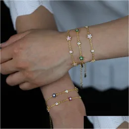 Charm Bracelets 고품질 CZ 스테이션 링크 체인 꽃 팔찌 확장 귀여운 사랑스러운 여자 소녀 패션 도매 드롭 델 DHYV6