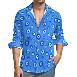 Camicie casual da uomo Camicia greca Evil Eye Uomo Lucky Blue Talisman Autunno Elegante camicette grafiche Manica lunga Abiti oversize retrò