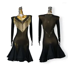 Scena noszona profesjonalne czarne ubrania z tańca łacińskiego Diamond seksowna spódnica balowa duża rozmiar niestandardowy kostium Kabaret Kabaret