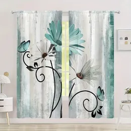 Curtain 2pc Daisy Flower Butterfly Pattern Rod Pocket Mount Digital Printed Curtains Polyester Material Suitable For Livin
