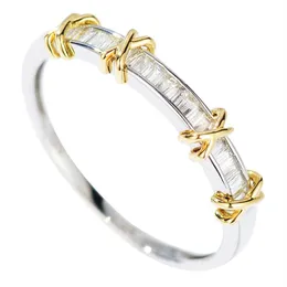 Infinity Brand New Luxury Jewelry Pur 100% Argent Sterling 925 Séparé Or Princesse Coupe Blanc Topaze Diamant Bague De Mariage f238J