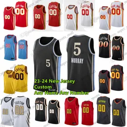 Trae Young Clint Capela Custom Printed 2023-24 Season Basketball Jerseys De'Andre Hunter Bogdan Bogdanovic Dejounte Murray AJ Griffin Jalen Johnson Bruno Fernando