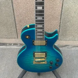 Guitarra elétrica personalizada lp de alta qualidade, cor azul explosão com hardware dourado