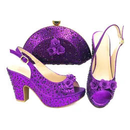 Sandals Lastest Italian Design Fashion Style Ladies Shoe with Matching Bag Set Nigerian Shoes and in Purple Color for Party 230713