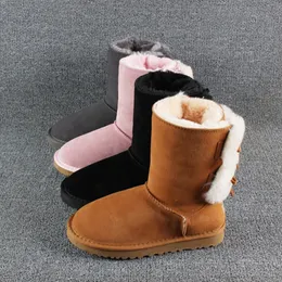 Shearling Ugglie Boots Avustralya Terlik Tasman Tazz Kadın Platform Kış Giden Erkekler Klasik Snow Boot Ayak Bileği Kısa Yay Mini Kör Kestane Pembe Bowtie STIVALI