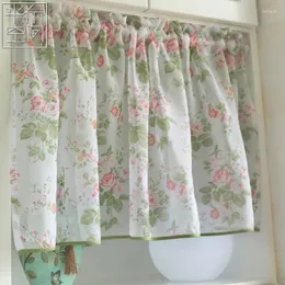 Curtain American Style Pastoral Flower Pattern Sheer Voile Kitchen Carbinet Small Window Half Curtains Room Divider Printing Tulle