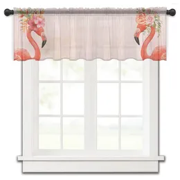 Curtain Ins Nordic Pink Flamingo Flower Board Small Window Tulle Sheer Short Bedroom Living Room Home Decor Voile Drapes