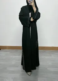 Ethnic Clothing Luxury Ramadan Saudi Arabia Middle East Fashion Elegant Clean Color Nail Beads Diamond Lace Up Muslim Cardigan Robe