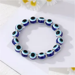 Charme Pulseiras 8mm 10mm Azul Evil Eye Pulseira Turquia Olhos Desejo Handmade Mulheres Resinas Bead Bangle Pulseiras Elásticas Jóias Drop Del Dh3D2