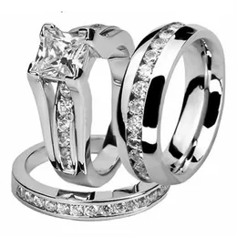 Conjunto de anillos para él y para ella, joyería de moda, oro blanco de 10 quilates, relleno de acero inoxidable, cristal de topacio, mujeres, hombres, conjunto de anillos nupciales, regalo Si246c