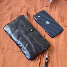 Portafogli AETOO Portafoglio in pelle da pendolare Casual da uomo con cerniera lunga Business Pochette con fermasoldi Borsa multifunzione