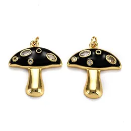 Charms Gold Plated Brass Cz Cute Mushroom Cubic Zirconia Jewelry Making Enamel Pendants For Bracelet Necklace Earring Diy Drop Deliv Dhhjl