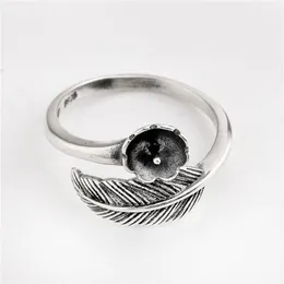 Hopearl jóias configurações de anel de pérola pena preta antigo 925 prata esterlina em branco diy jóias fazendo 3 peças 245h