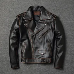 Skórzanie męskie sztuczne yrsalesklasyczne motocyklowy motocyklista oryginalny skórzany kurtka krowica płaszcz w stylu vintage rozmiar 231031