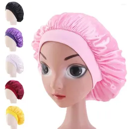 HATS Kids Satin Bonnet Cap Solid Color Turban Chemo Hat Girl's szeroka elastyczna opaska nocna czapki snu Skullies moda