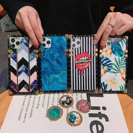 Designer Telefonfodral för iPhone 15 14 14Pro 14Plus 13 12 11 Pro X Xs Max XR 7 8 Samsung Galaxy S23 S22 S21 S20 Note10 20 Fashion Pu Leather Case Marble Flower Square Cover Cover Cover Cover Cover Cover