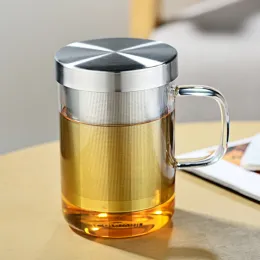 500 مل كوب زجاجي شاي القدح القدح البورسليكات كبيرة الشاي الشاي القدح مع الفولاذ المقاوم للصدأ Infuser Home Office Coffee Mug Drinkware
