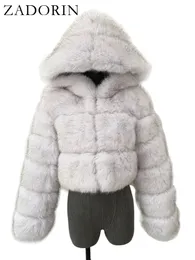 Pelliccia sintetica da donna ZADORIN Giacca invernale corta da donna Cappotto soffice e caldo rosa nero con cappuccio Cerniera Capispalla femminile Giubbotti 231031