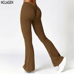 Active Pants Nclagen Hip Lifting Yoga Fitness Sports Wide Leg Micro Flare High midje Squat Proof Women