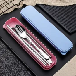 Stainless Steel Flatware Set Portable Cutlery Set For Outdoor Travel Picnic Dinnerware Set Metal Straw With Box And Bag Kitchen Utensil Wholesale