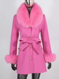 Pelliccia da donna finta CXFS Giacca invernale da donna Cappotto vero Collo di volpe naturale Polsini Cintura Cashmere Lana Capispalla caldo di lana Streetwear 231031